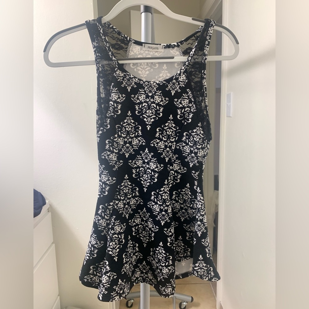 Persaya | Black w/ White Design Formal Tank Top | Size: S